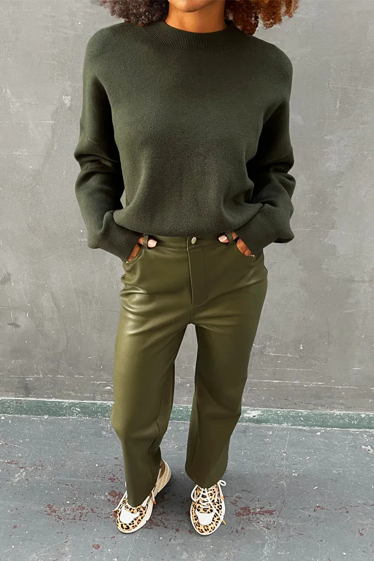 Khaki Vegan Leather Trouser
