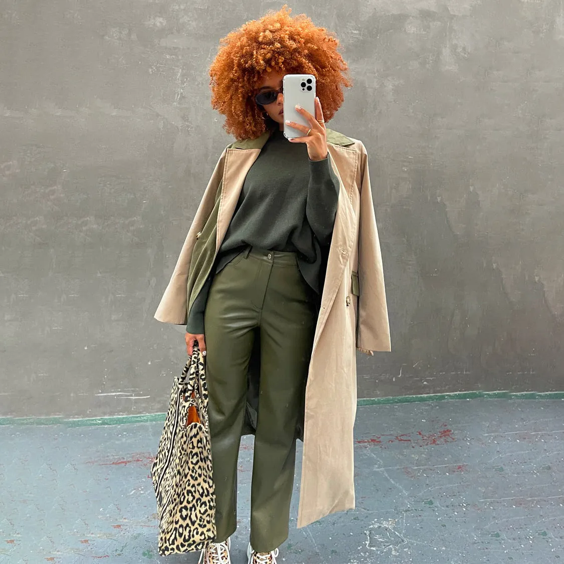 Khaki Vegan Leather Trouser