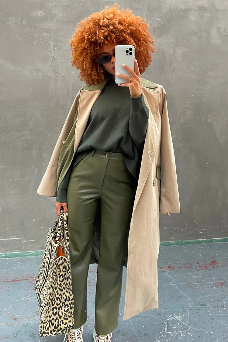 Khaki Vegan Leather Trouser