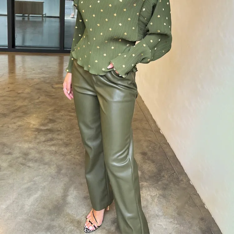 Khaki Vegan Leather Trouser