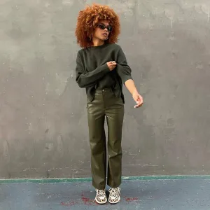 Khaki Vegan Leather Trouser