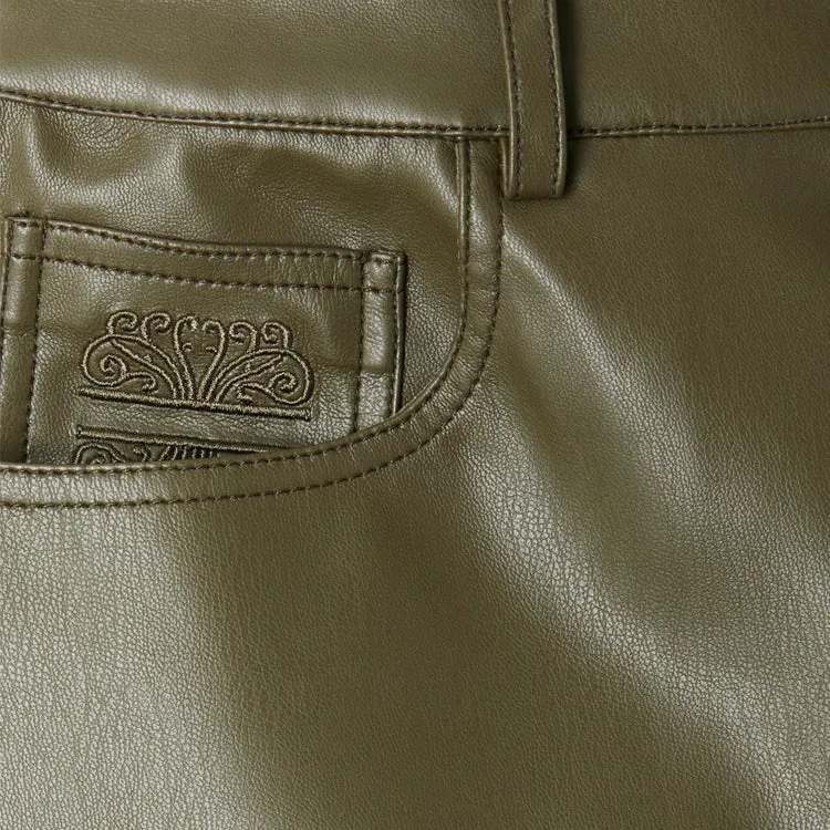 Khaki Vegan Leather Trouser