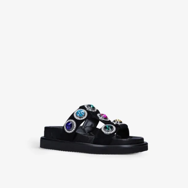 Kurt Geiger London Orson Suede Sandals with Crystals, Black
