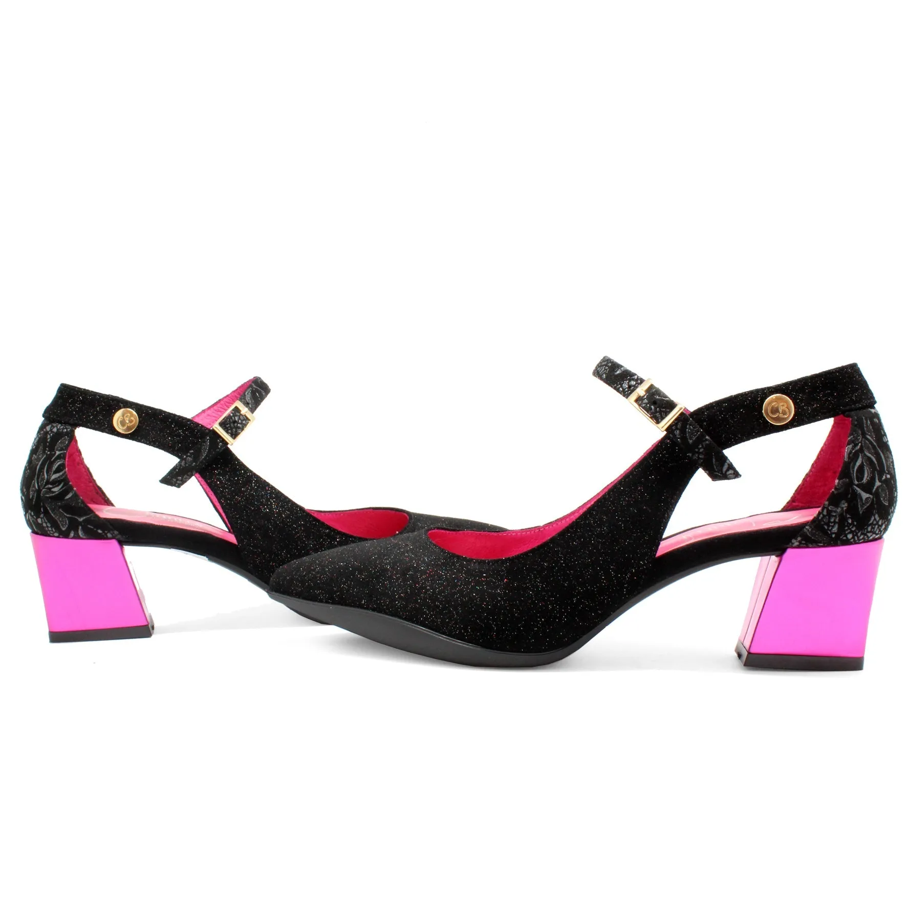 La La - Black Glitter low heel shoe