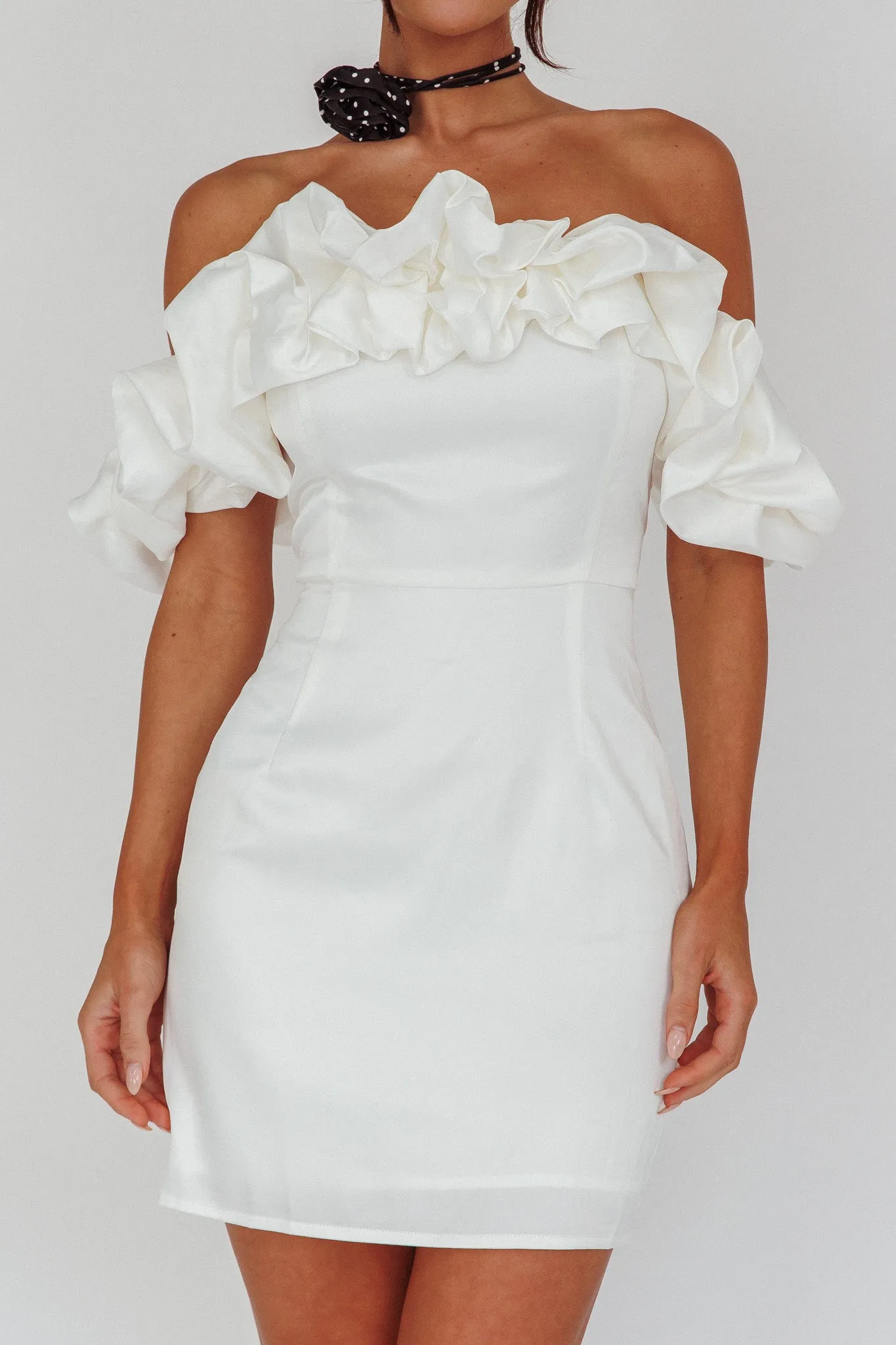 La Palma Off-Shoulder Mini Dress Off White