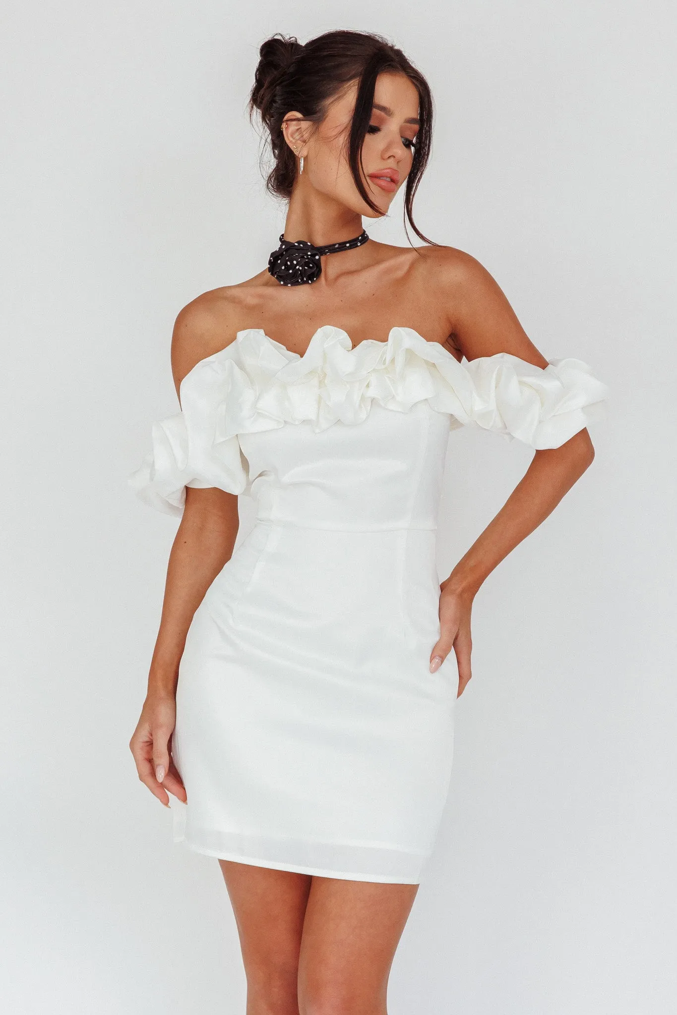 La Palma Off-Shoulder Mini Dress Off White