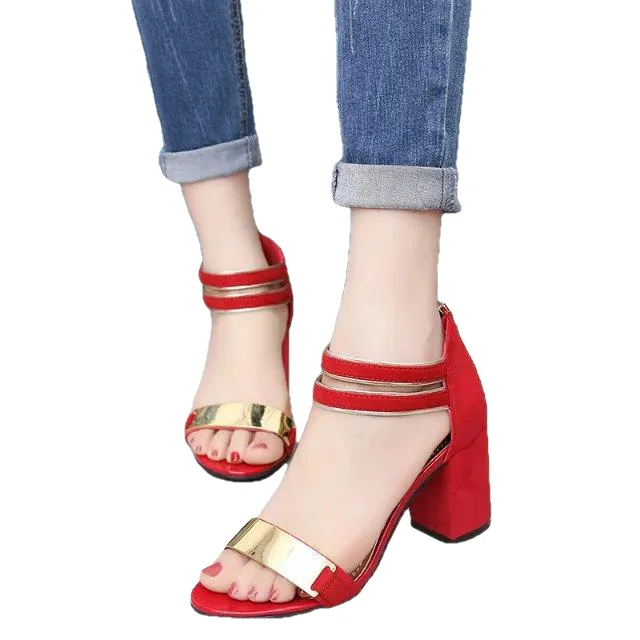 Ladies Ankle-Wrap Shoes Summer Gladiator Sandals Women Square Heel Party Wedding Bling
