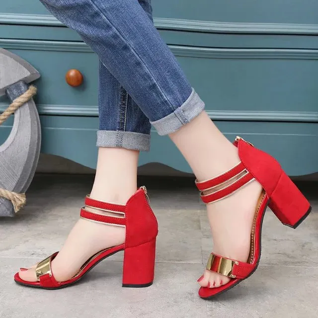 Ladies Ankle-Wrap Shoes Summer Gladiator Sandals Women Square Heel Party Wedding Bling
