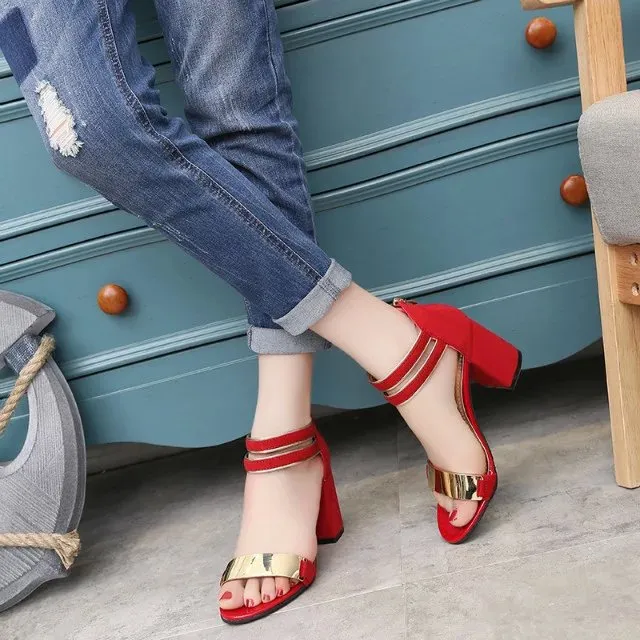 Ladies Ankle-Wrap Shoes Summer Gladiator Sandals Women Square Heel Party Wedding Bling