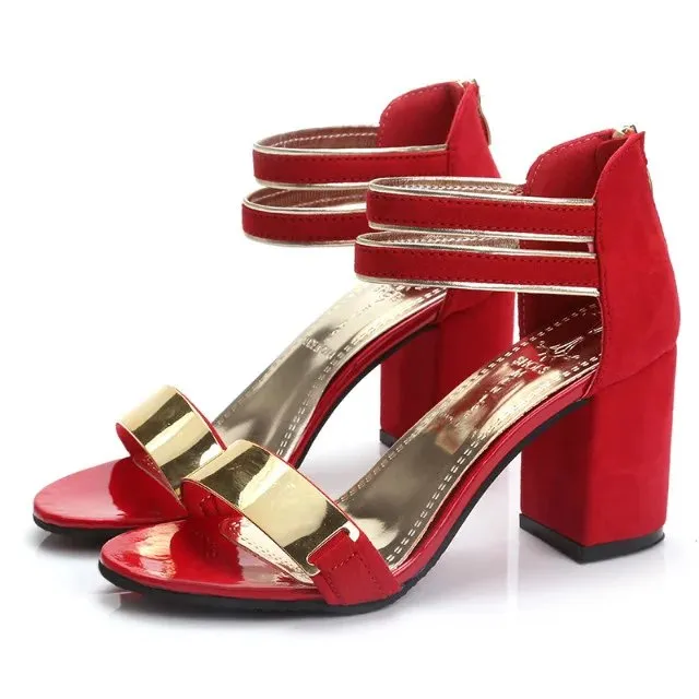 Ladies Ankle-Wrap Shoes Summer Gladiator Sandals Women Square Heel Party Wedding Bling