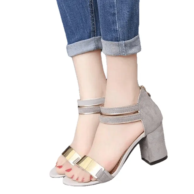 Ladies Ankle-Wrap Shoes Summer Gladiator Sandals Women Square Heel Party Wedding Bling