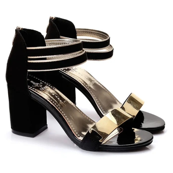 Ladies Ankle-Wrap Shoes Summer Gladiator Sandals Women Square Heel Party Wedding Bling
