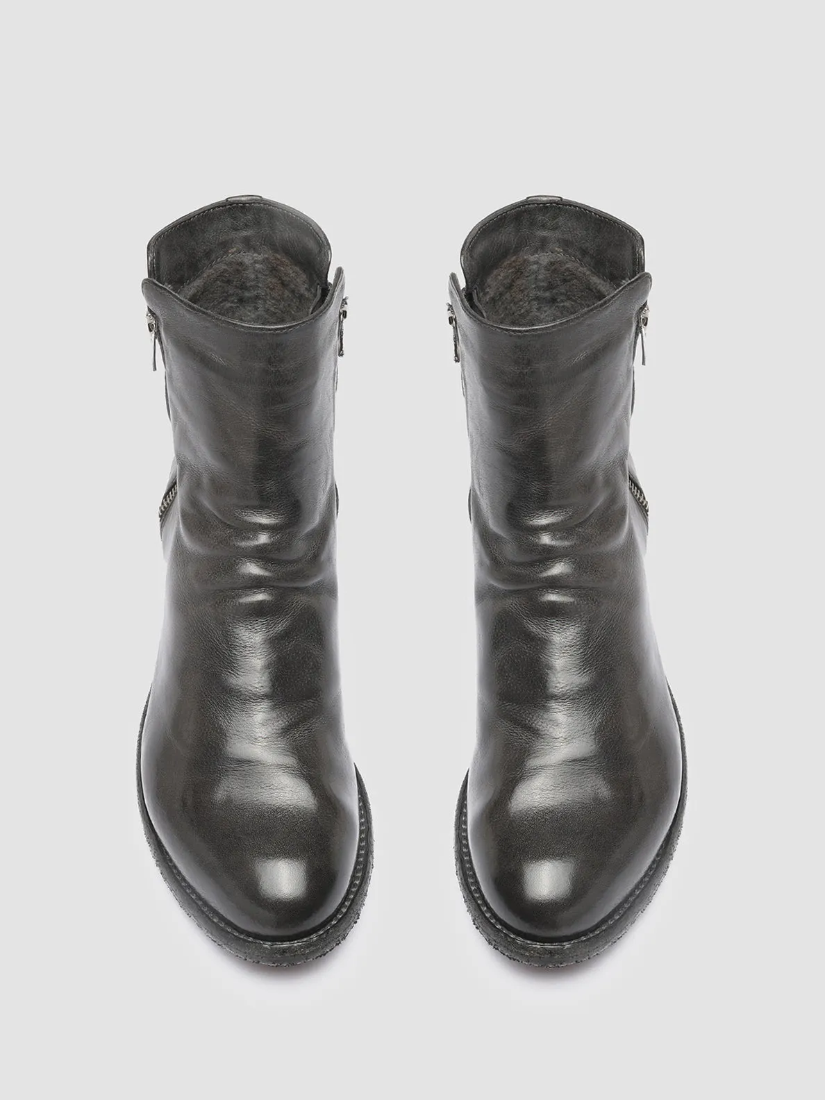 LEXIKON 097 - Gray Leather and Shearling Ankle Boots