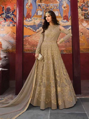 Light Copper Golden Embroidery Designer Anarkali Pant Suit