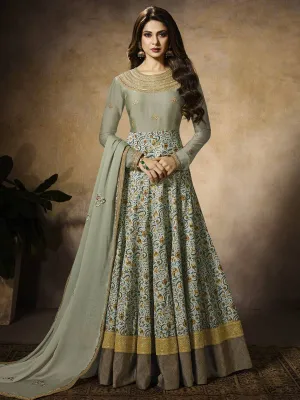 Light Green Embroidered Georgette Anarkali Suit