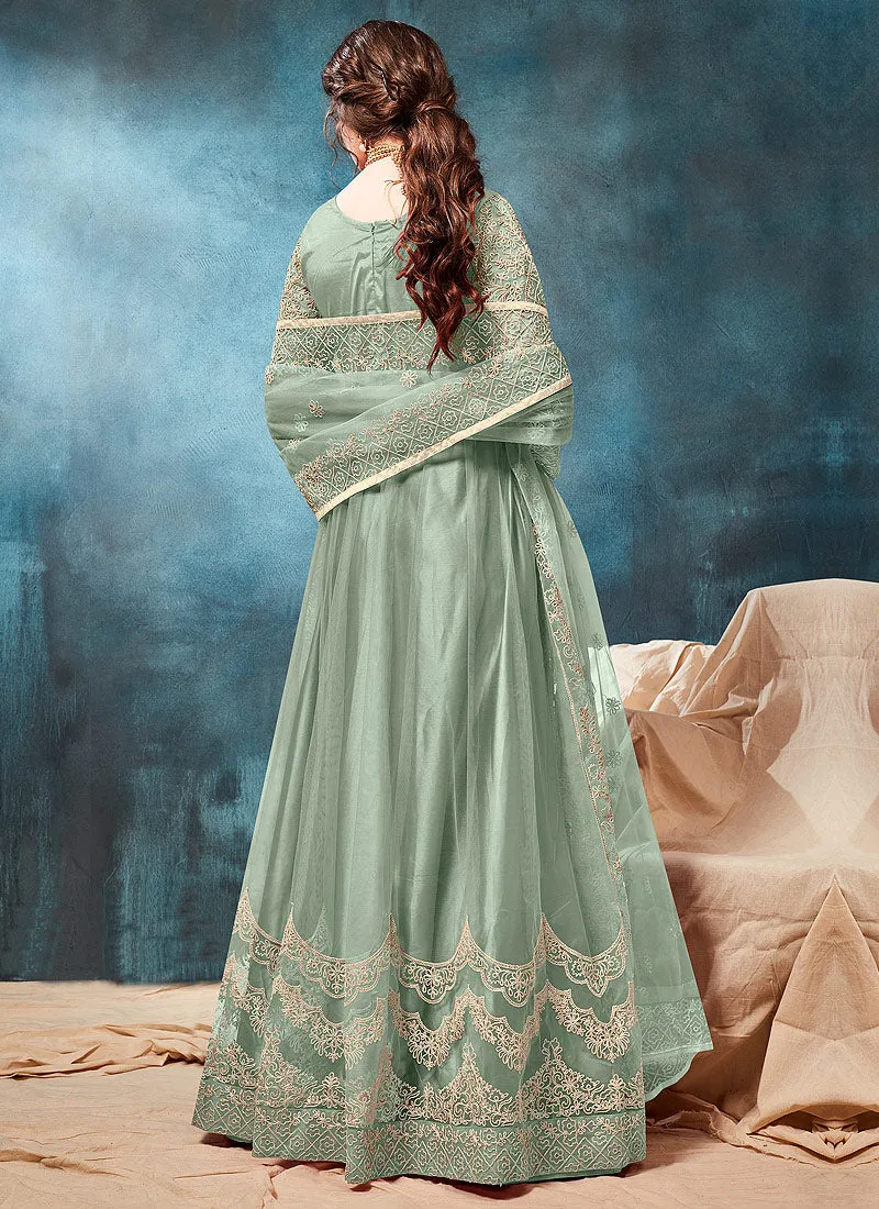 Light Green Embroidered Wedding Anarkali Suit