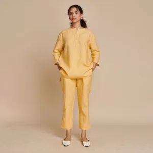Linen Short Kurta for Women | Yellow | High Low Hemline