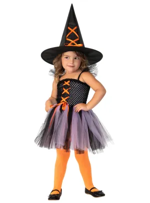 Little Witch Girls Purple And Orange Halloween Costume