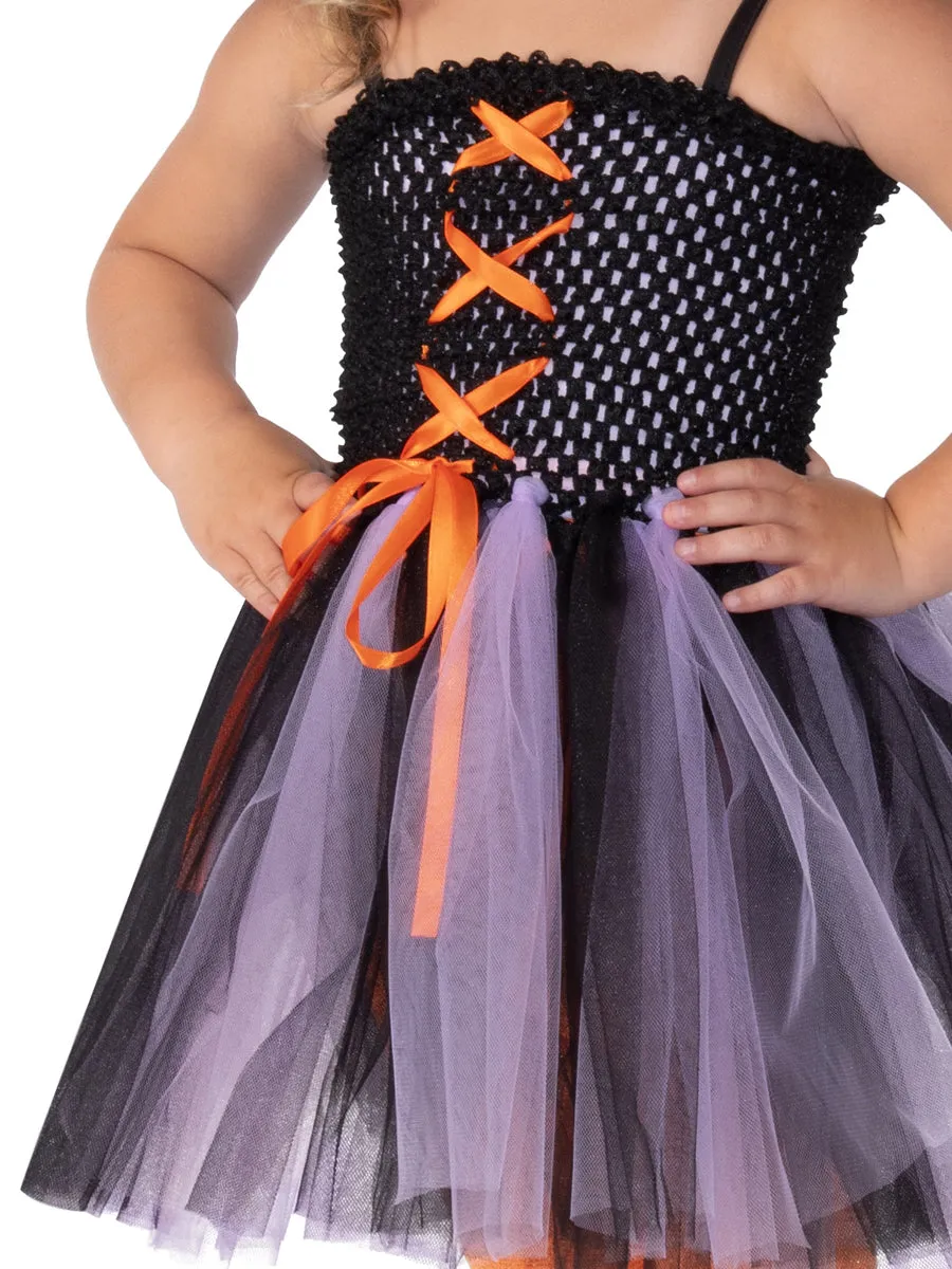 Little Witch Girls Purple And Orange Halloween Costume