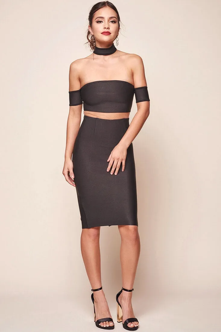 Logan Vegas Nightclub Exposed Midriff Bodycon Dress Black