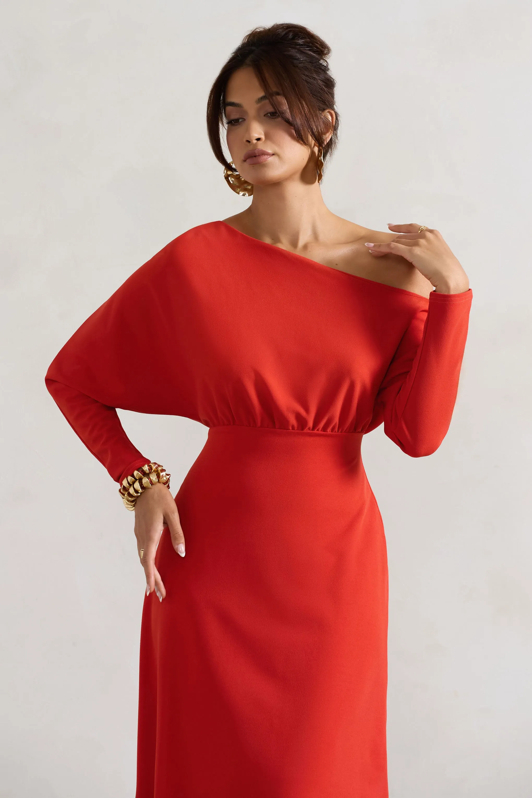 Lori | Orange Asymmetric Long-Sleeve Maxi Dress