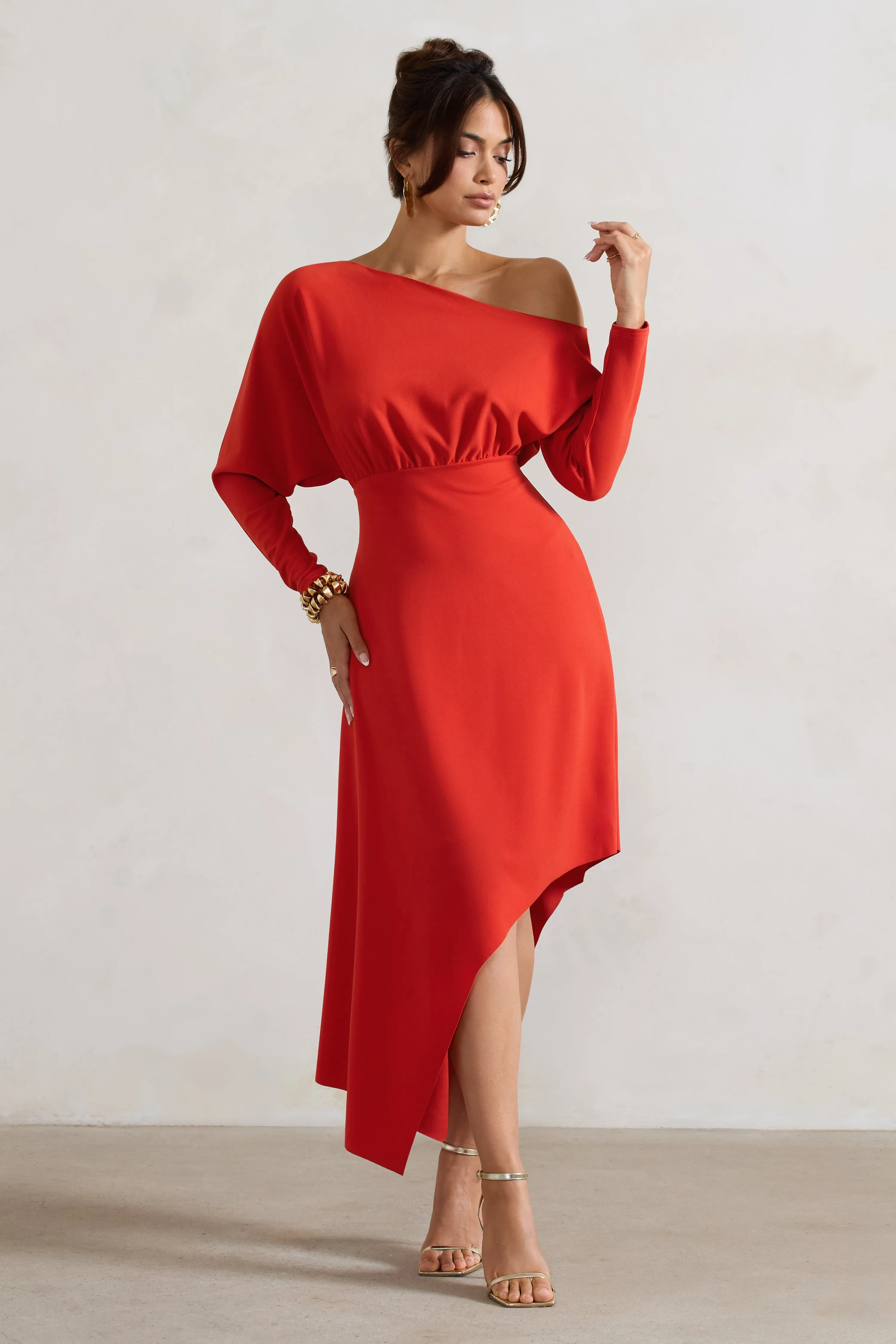 Lori | Orange Asymmetric Long-Sleeve Maxi Dress
