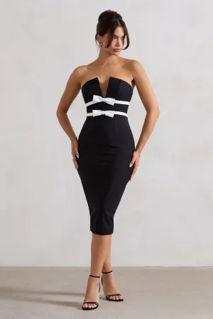 Love Lock | Black Strapless Midi Dress With Bows