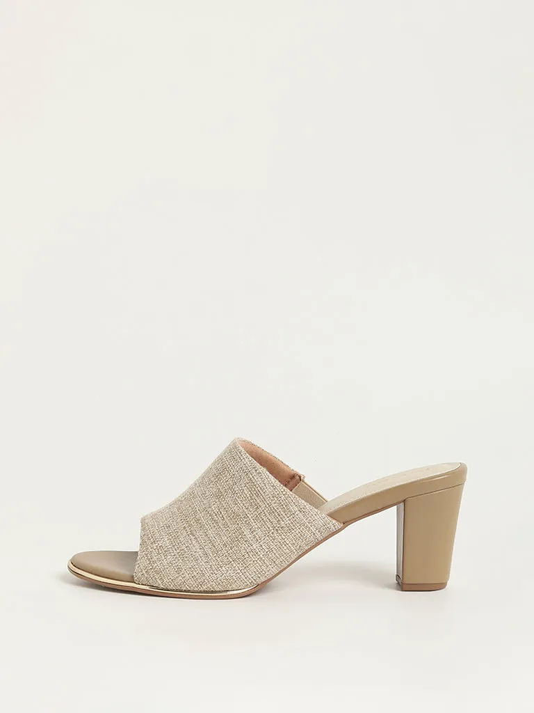 LUNA BLU Beige Peep Toe Block Heel Sandals