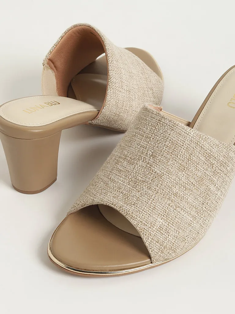 LUNA BLU Beige Peep Toe Block Heel Sandals