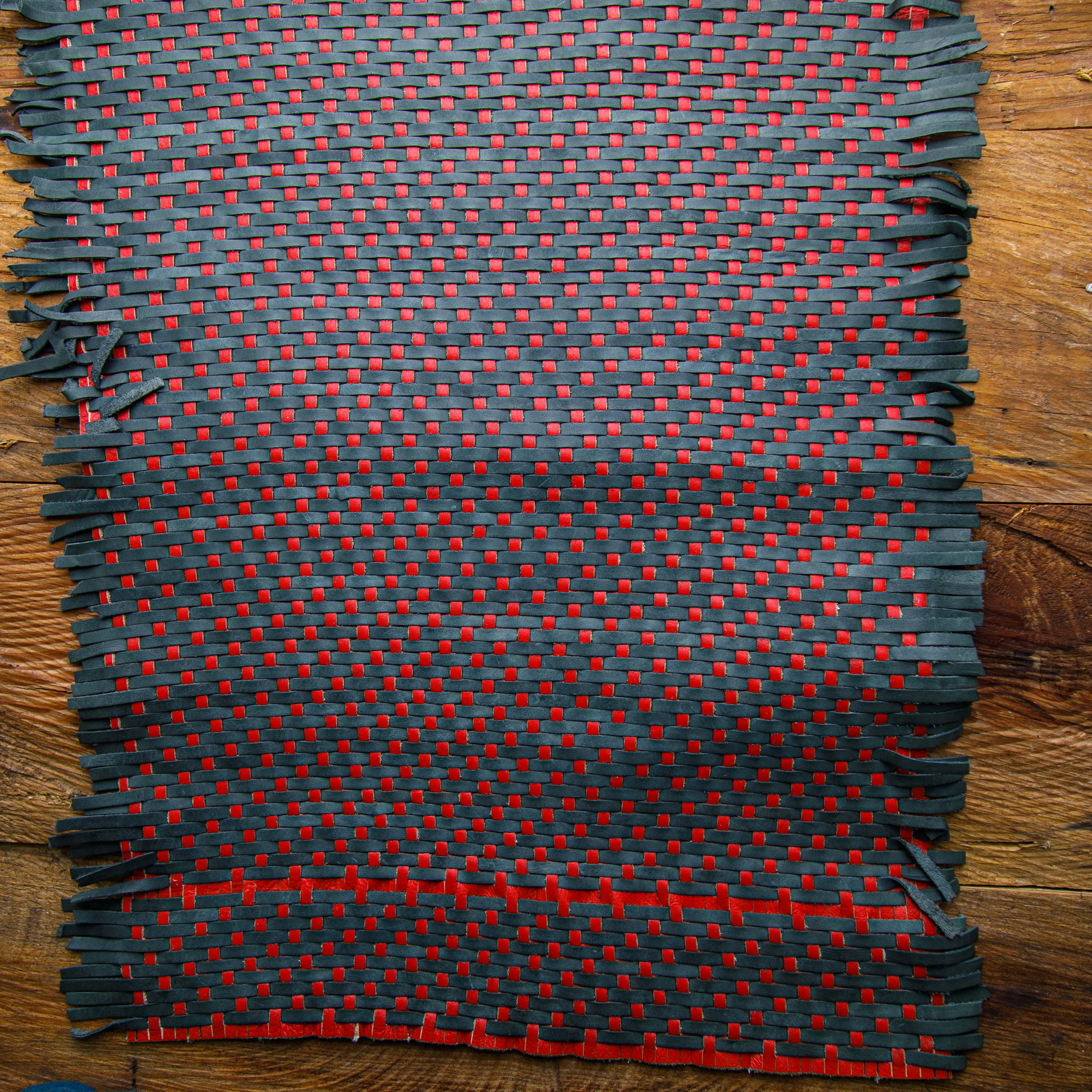 Luxurious Red & Black Woven Leather Hide