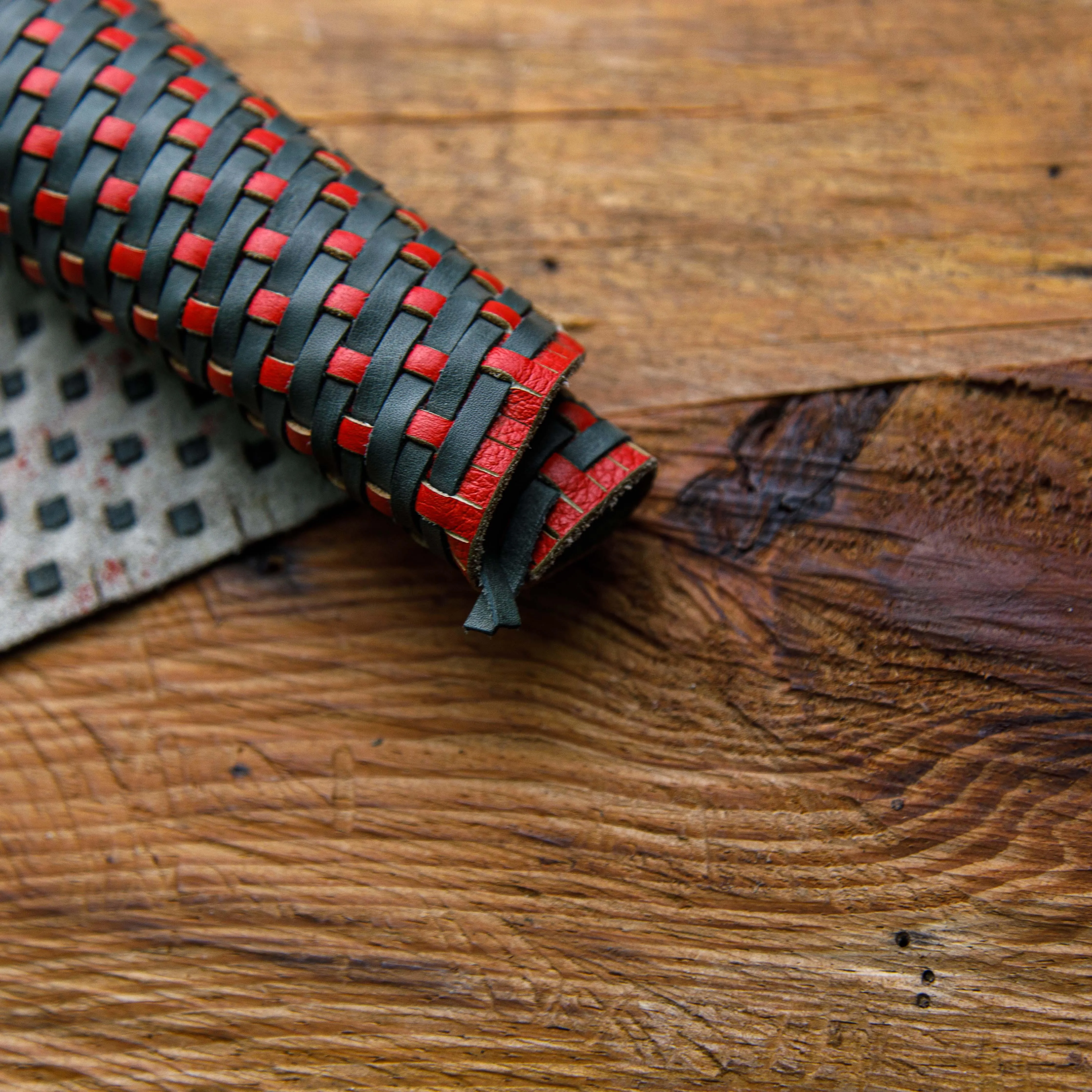 Luxurious Red & Black Woven Leather Hide