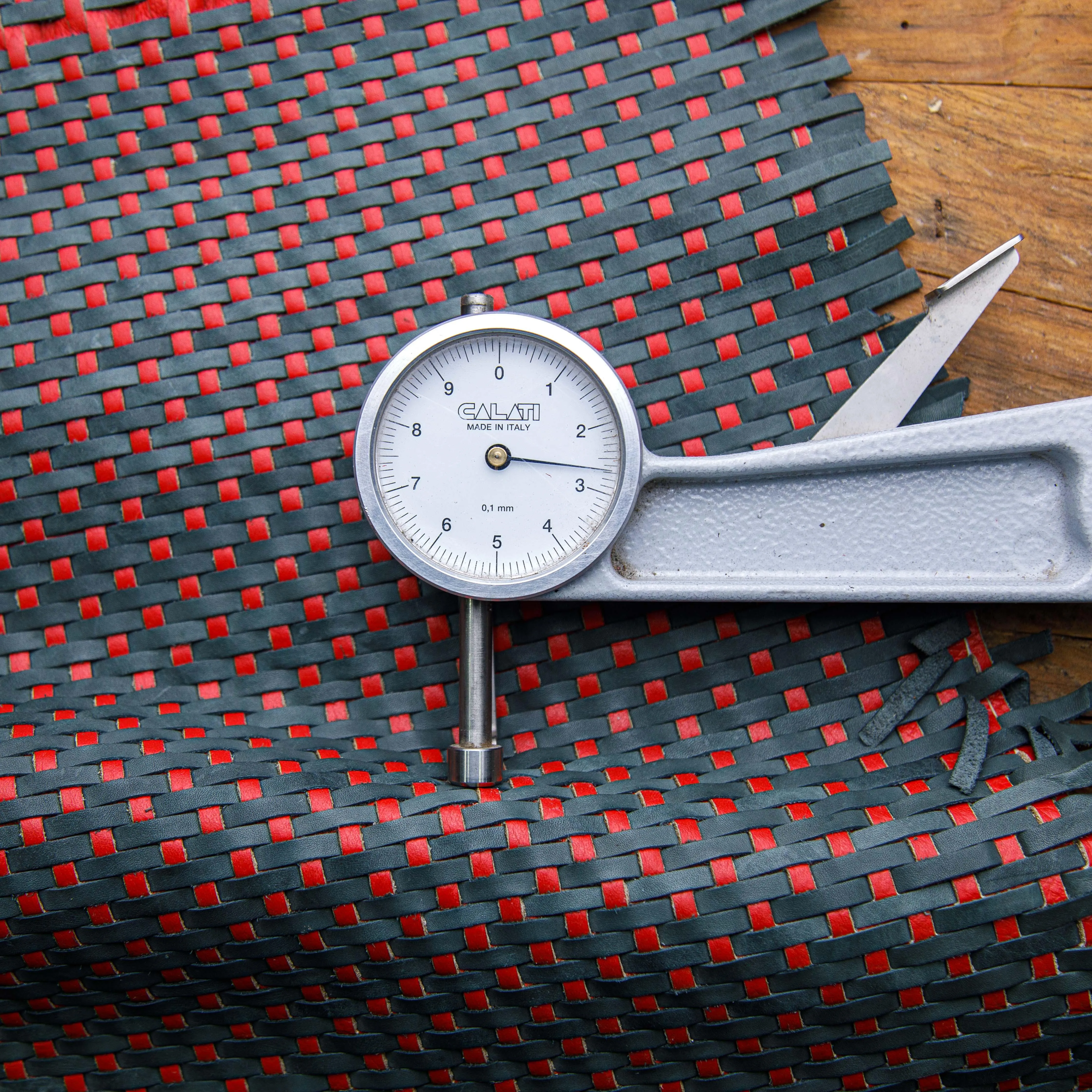 Luxurious Red & Black Woven Leather Hide