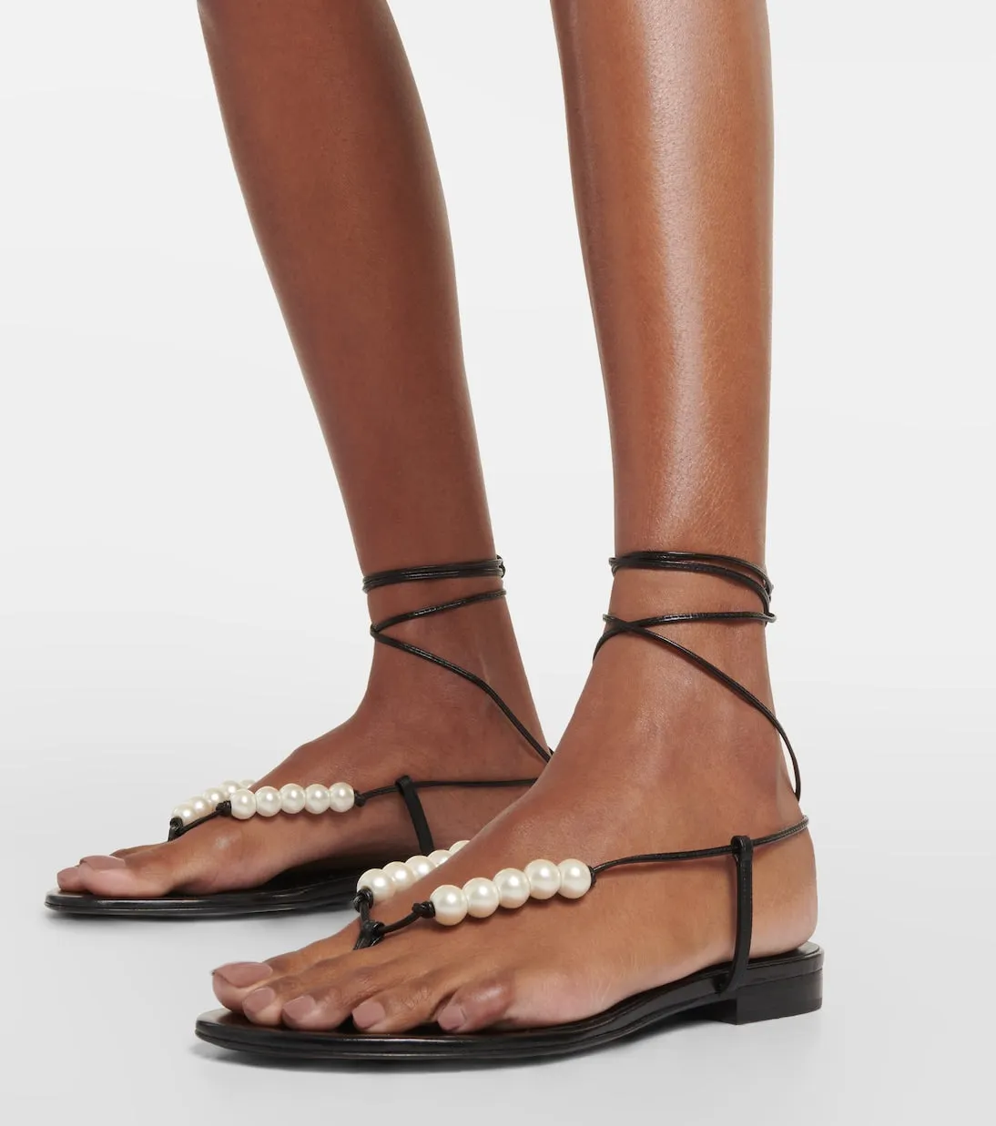 Magda Butrym leather sandals with faux pearl embellishment, black