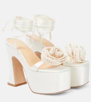 Magda Butrym satin platform sandals with floral appliqué, white