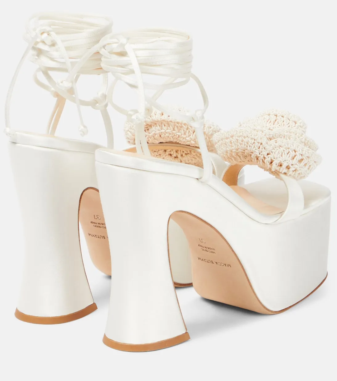 Magda Butrym satin platform sandals with floral appliqué, white