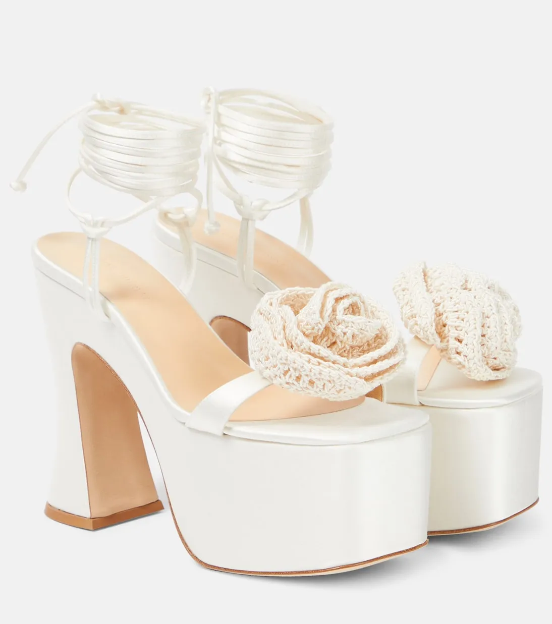 Magda Butrym satin platform sandals with floral appliqué, white