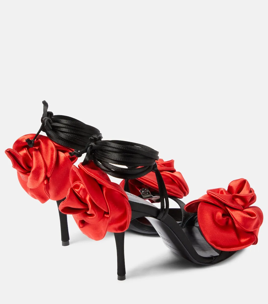 Magda Butrym Satin Slingback Sandals with Floral Applique, Black