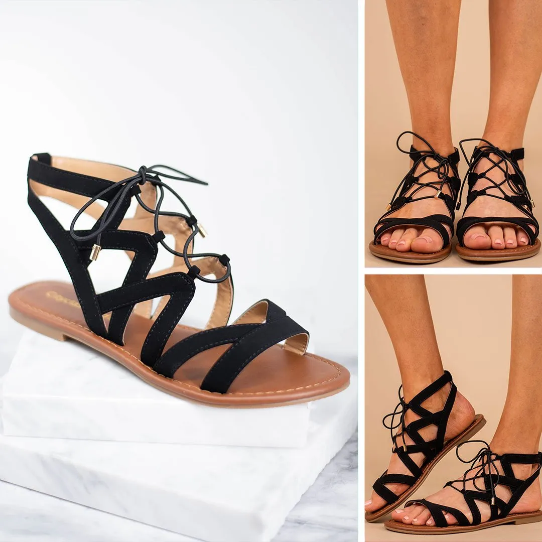 Make You Move Black Gladiator Sandals