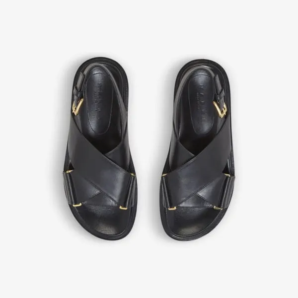 Marni Fussbett Cross Strap Leather Sandals, Black