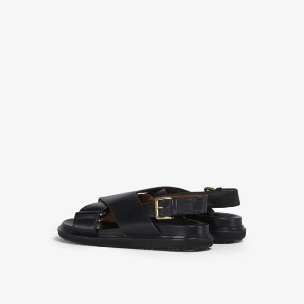 Marni Fussbett Cross Strap Leather Sandals, Black