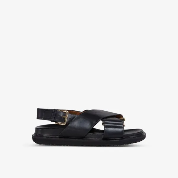 Marni Fussbett Cross Strap Leather Sandals, Black