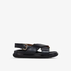 Marni Fussbett Cross Strap Leather Sandals, Black