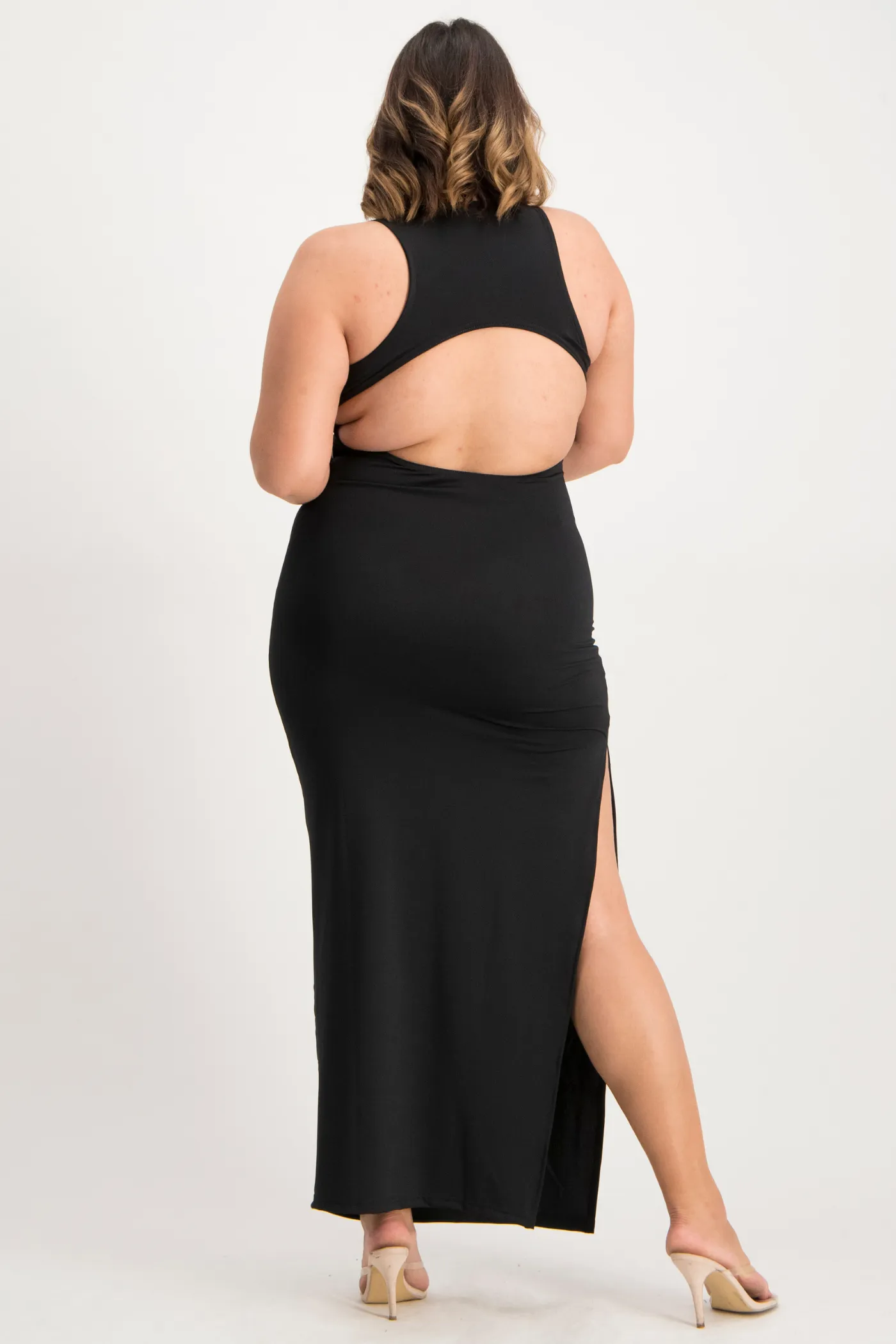 Melanie Open Back Maxi Dress with Slit - Black