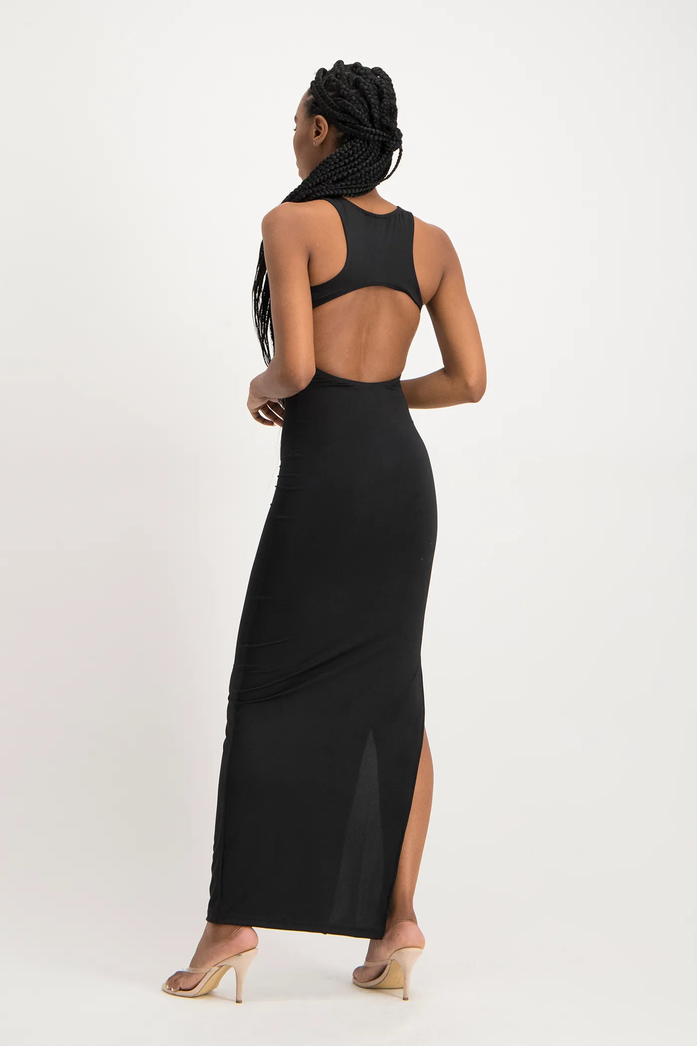 Melanie Open Back Maxi Dress with Slit - Black