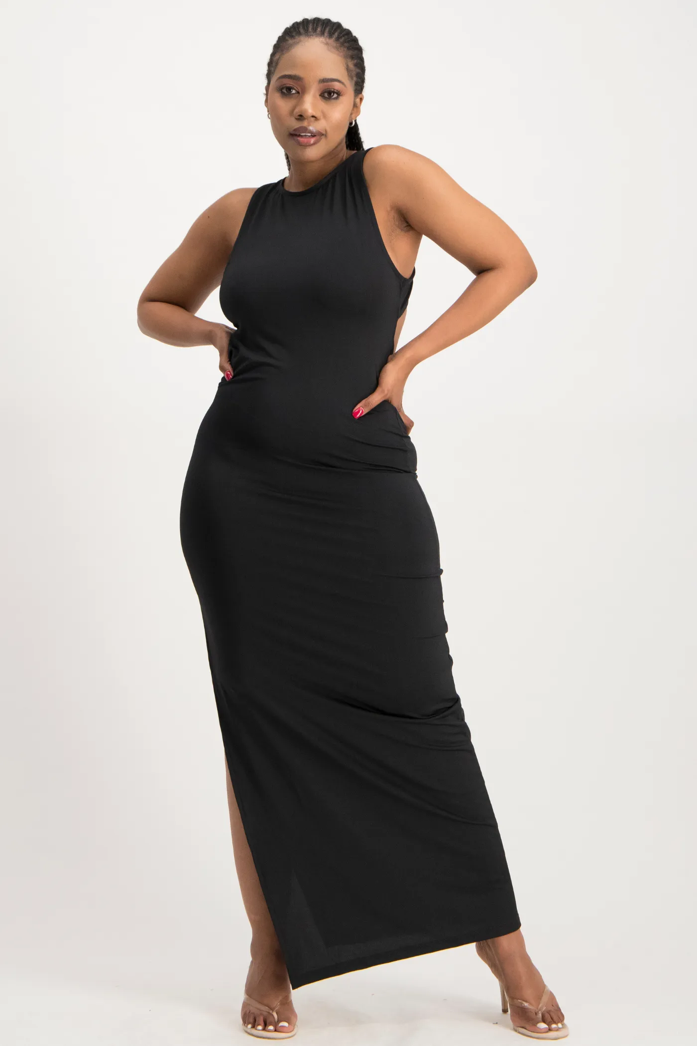 Melanie Open Back Maxi Dress with Slit - Black