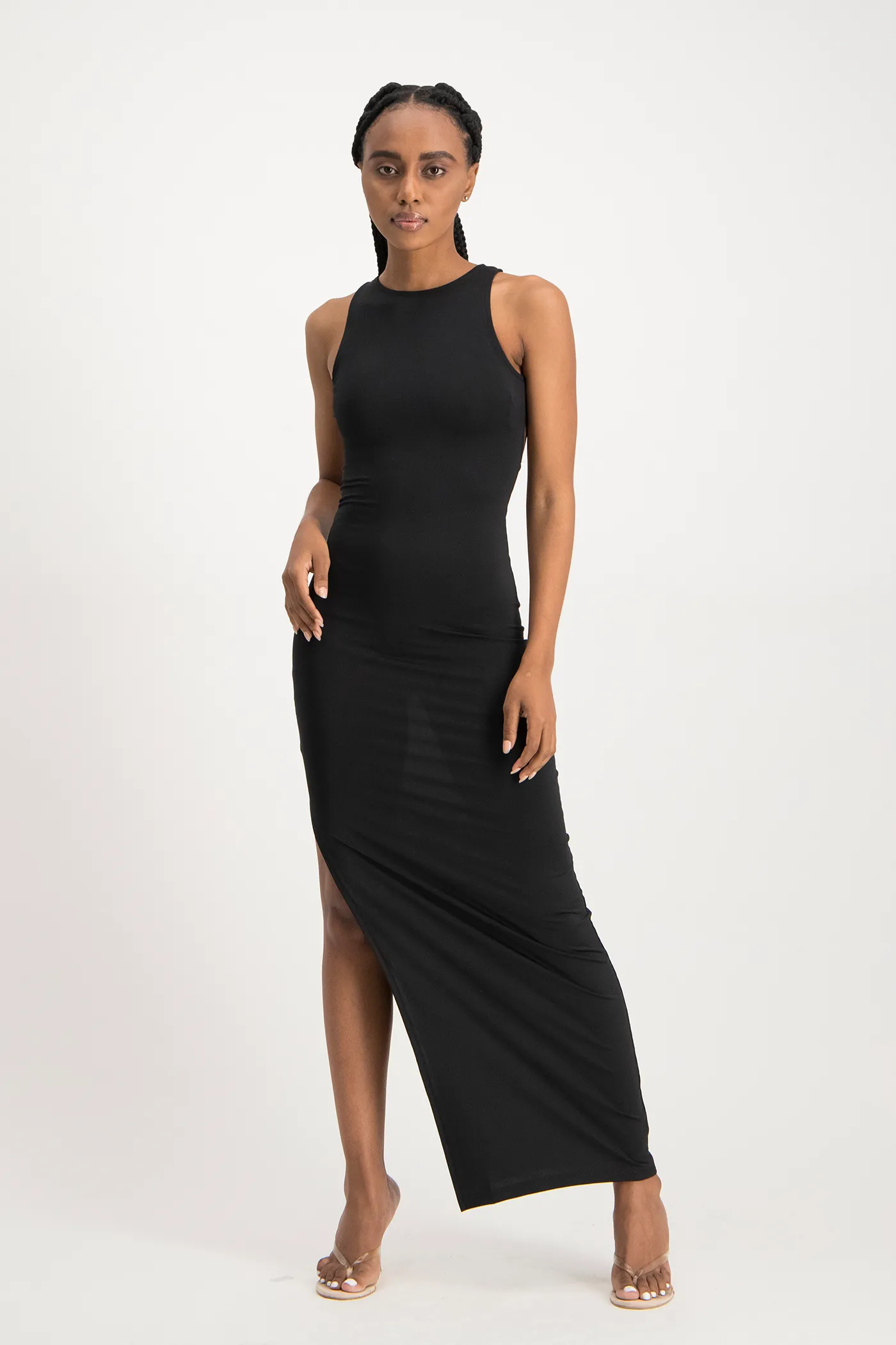 Melanie Open Back Maxi Dress with Slit - Black