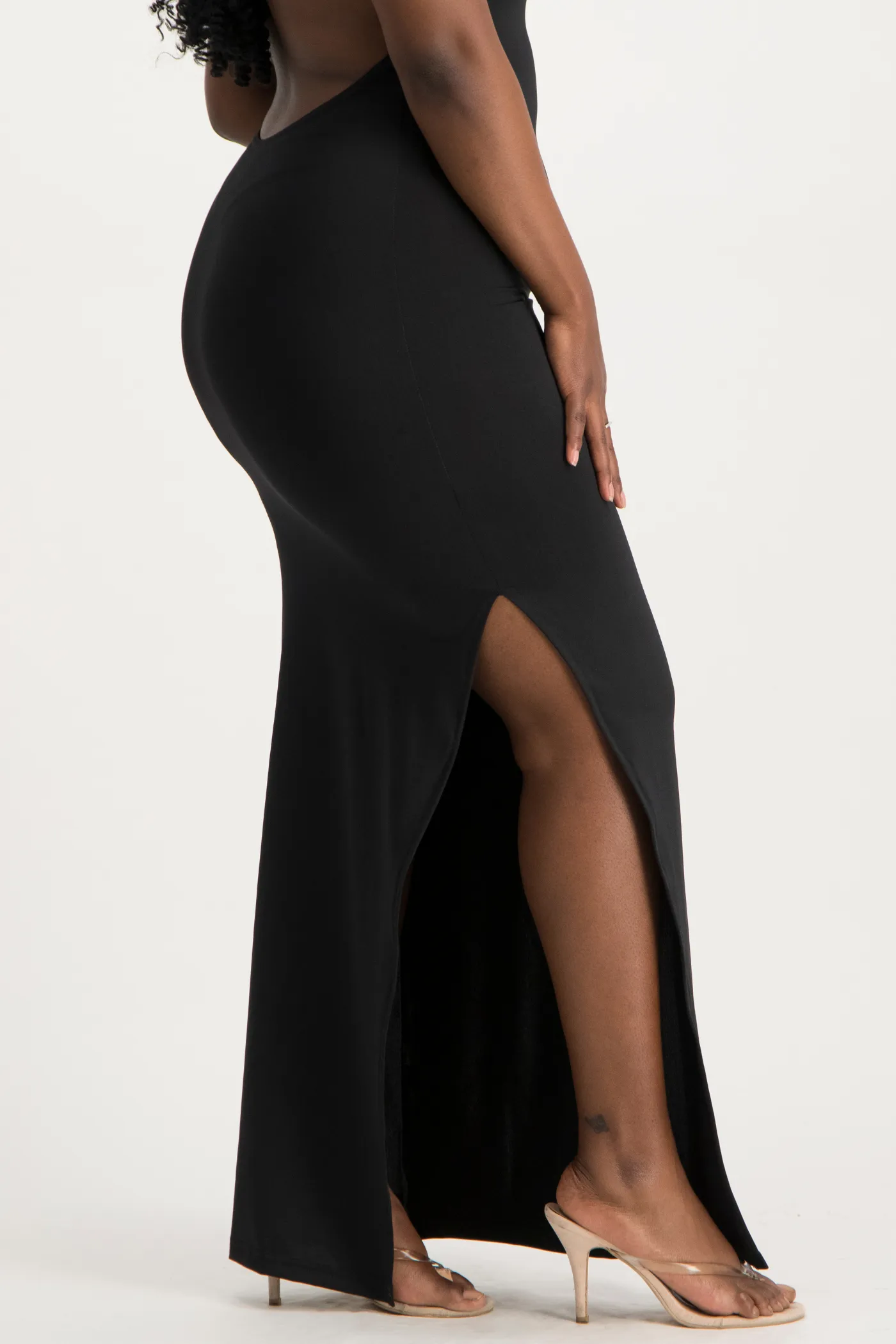 Melanie Open Back Maxi Dress with Slit - Black