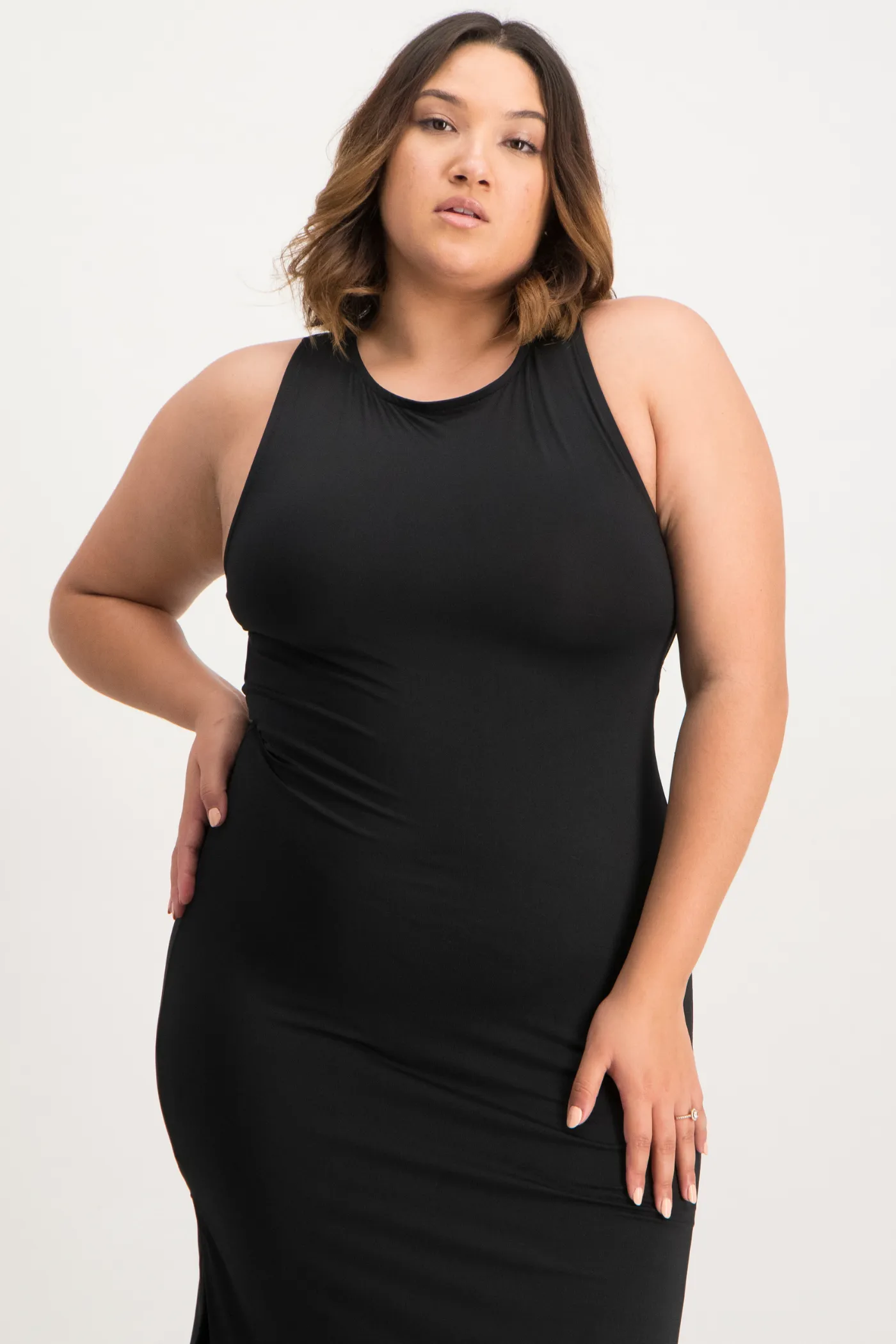 Melanie Open Back Maxi Dress with Slit - Black