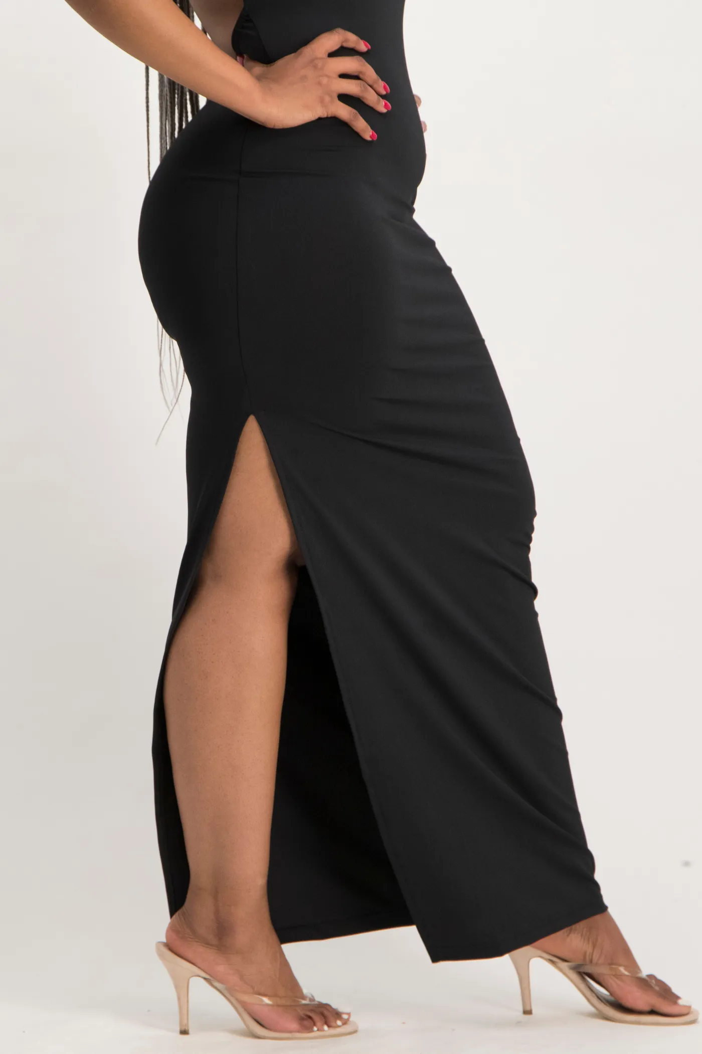 Melanie Open Back Maxi Dress with Slit - Black