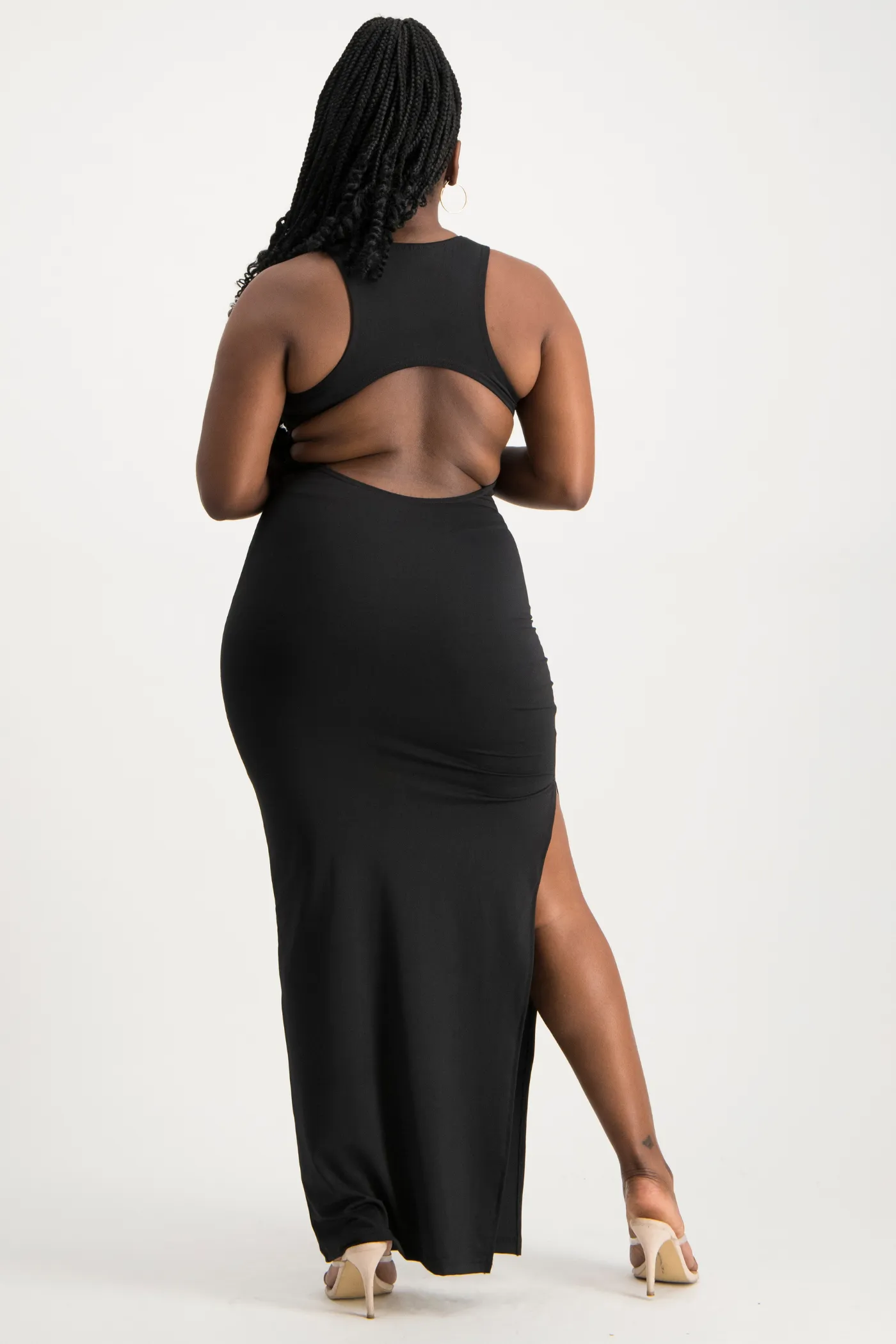 Melanie Open Back Maxi Dress with Slit - Black